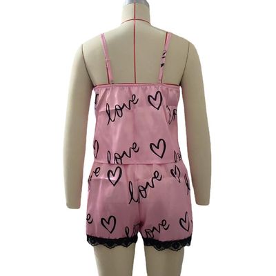Ladies Cute Heart Print Sleepwear Leisure Wear Lingerie Shorts Pajama Sets For Women