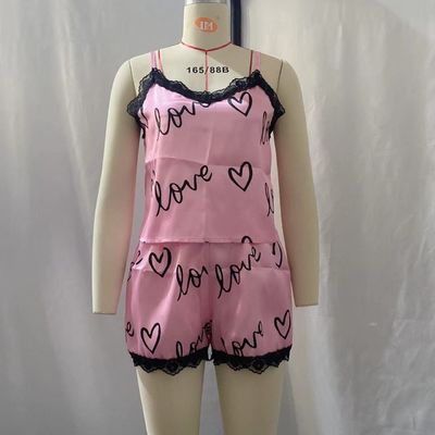 Ladies Cute Heart Print Sleepwear Leisure Wear Lingerie Shorts Pajama Sets For Women